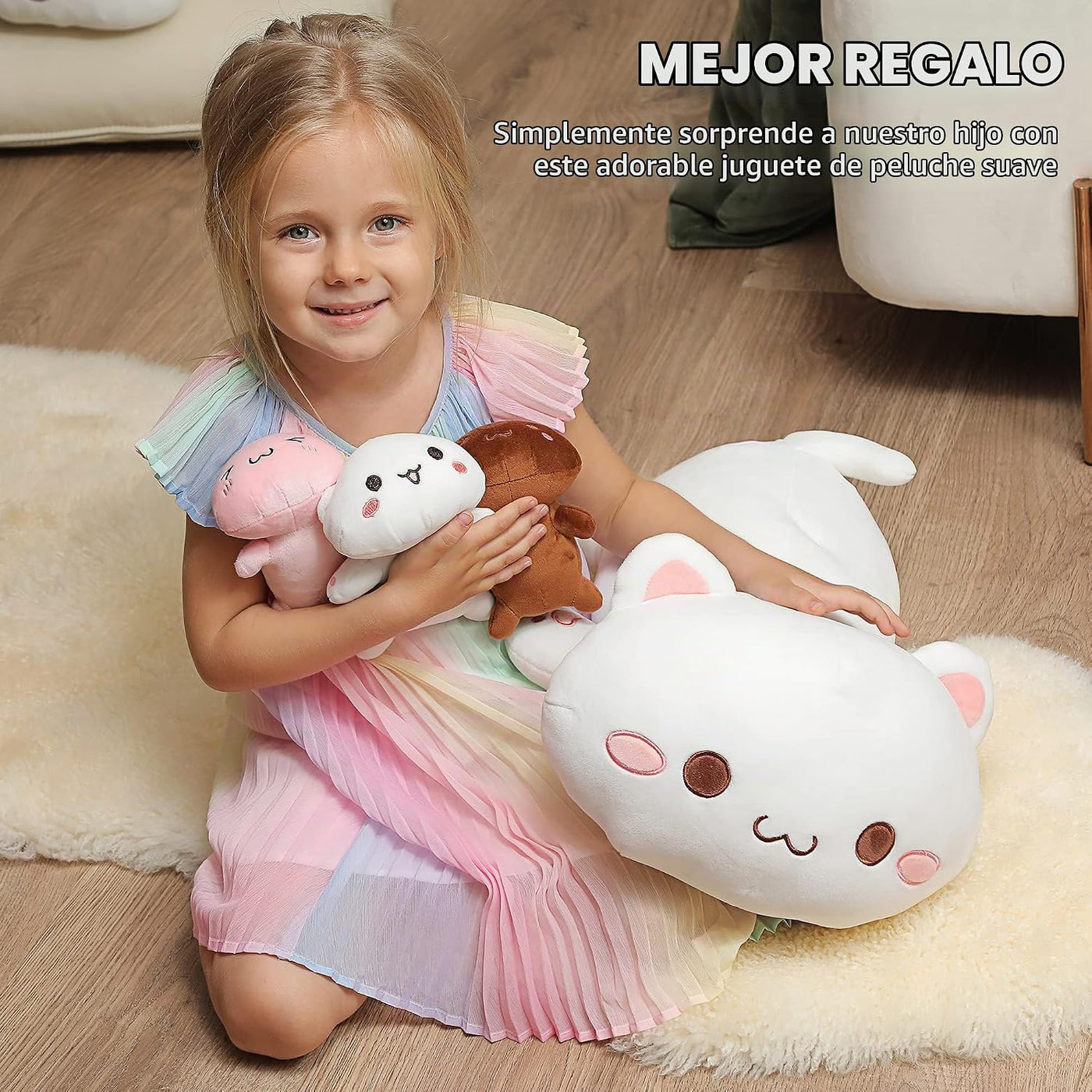 Onsoyours Mamá de peluche de gato de 19.7 pulgadas con 3 peluches d...