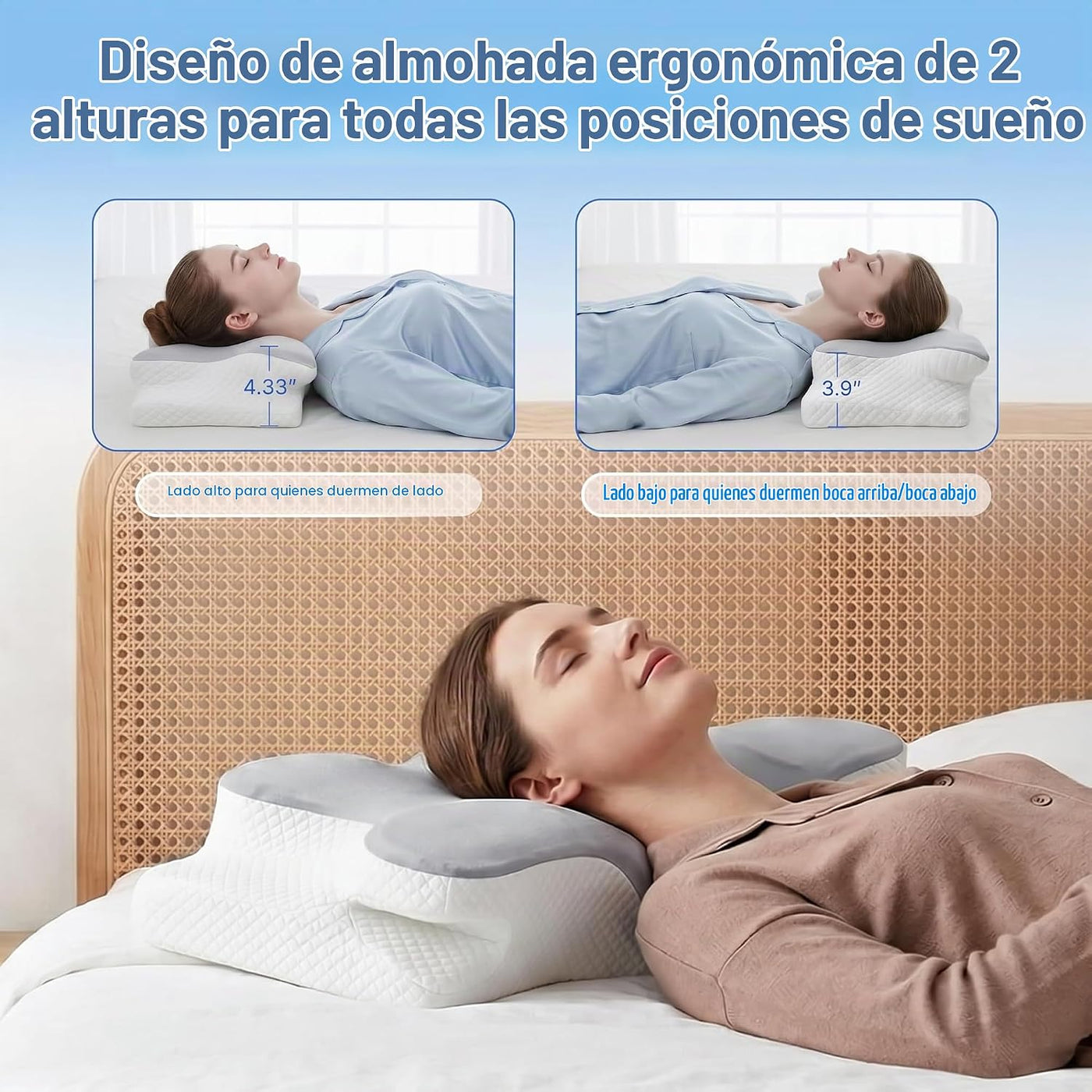 Almohada cervical para aliviar el dolor de cuello, almohada ortopéd...