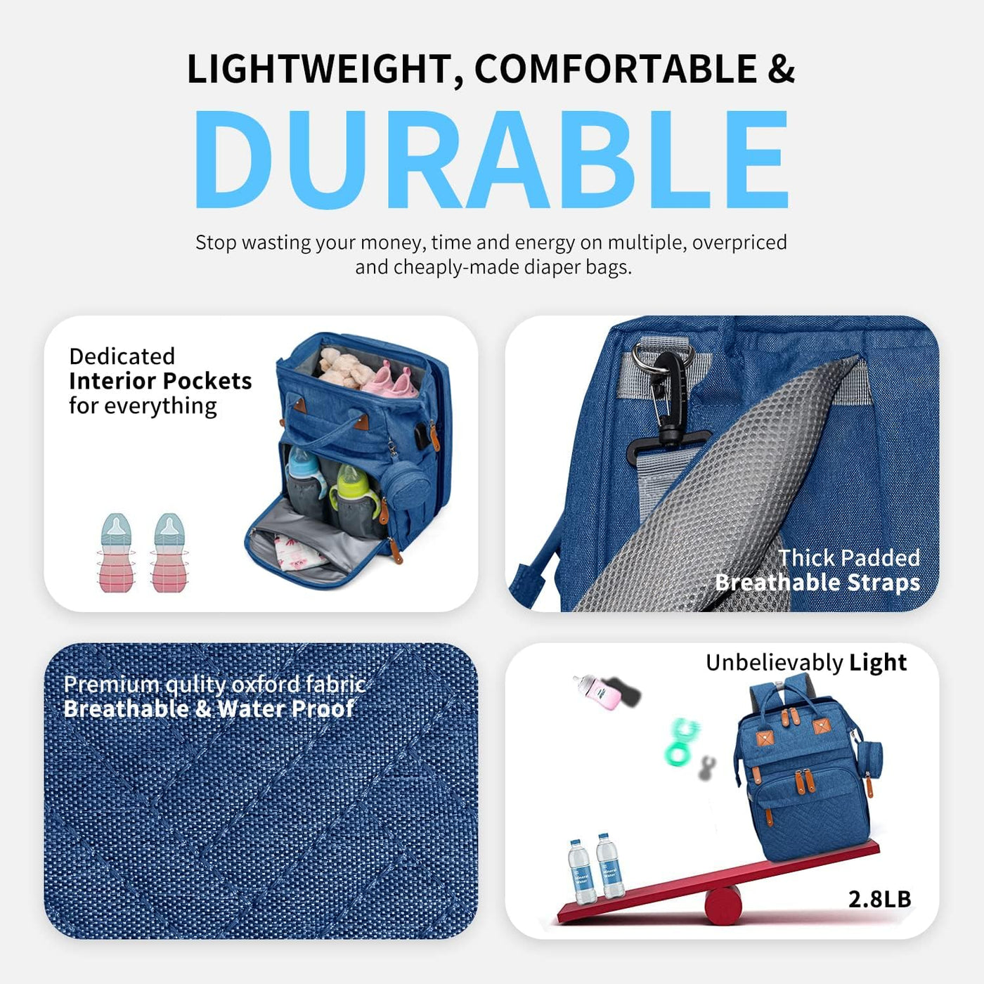 KABAQOO Mochila para pañales con estación de cambio desmontable, bo...