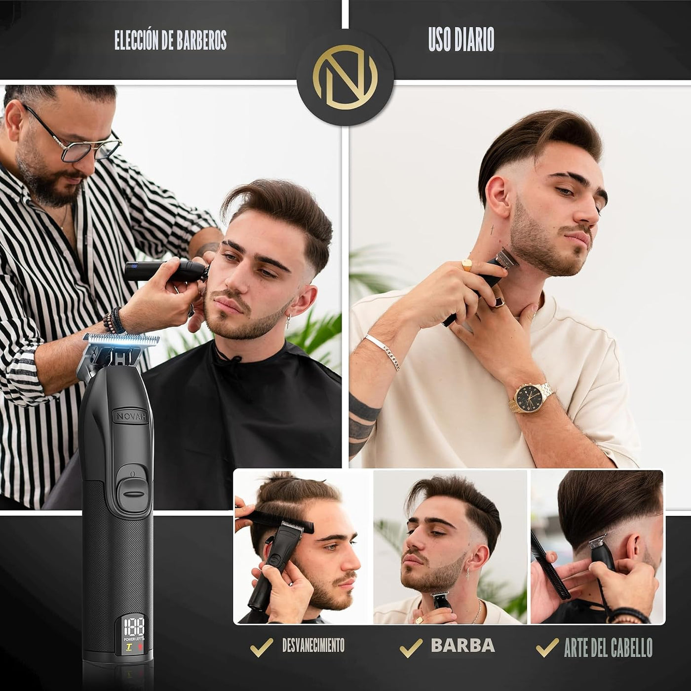 NOVAH Grooming Recortadora de pelo profesional para hombres, recort...