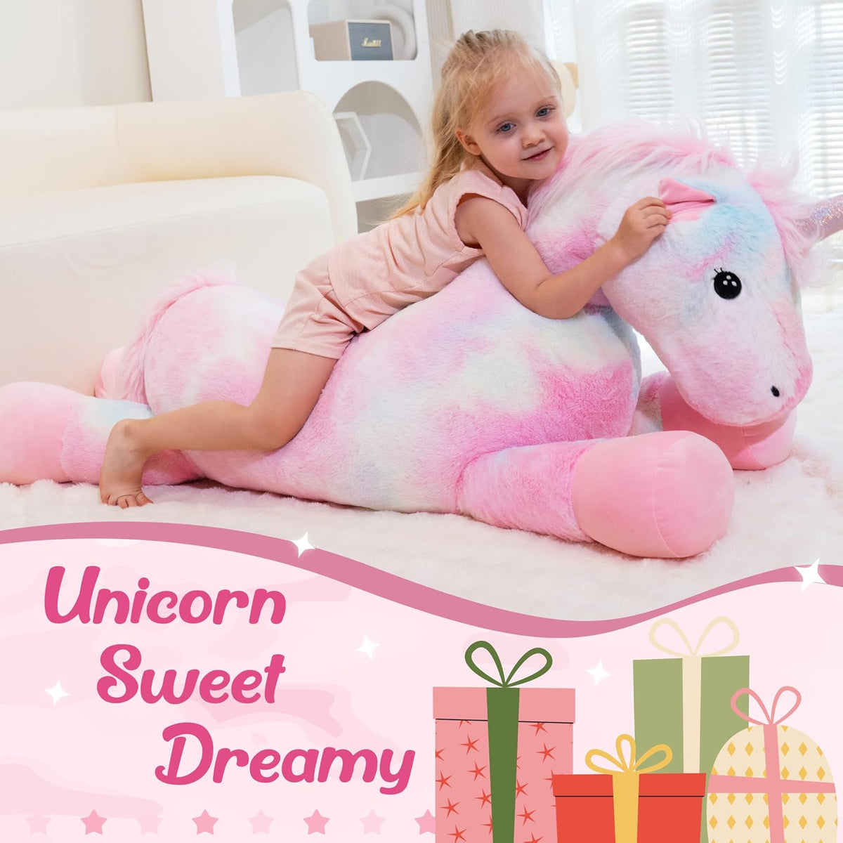 GADXV Peluche de unicornio grande, regalo de unicornio de 44 pulgad...