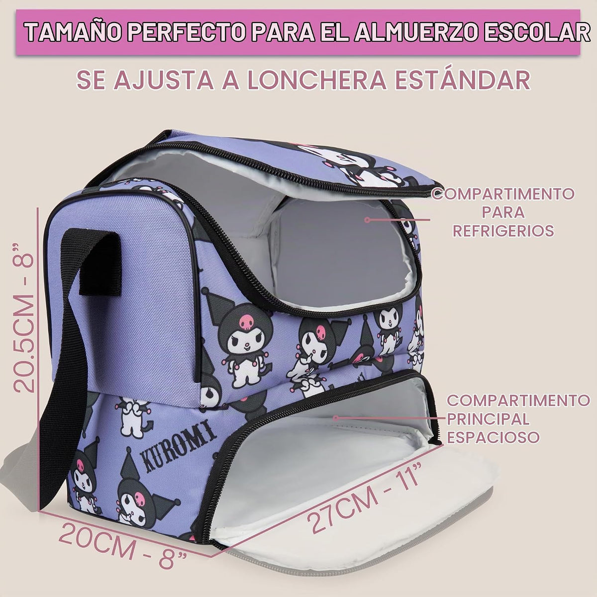 Get Trend Sanrio Kuromi Bolsa de almuerzo aislada para niñas para l...