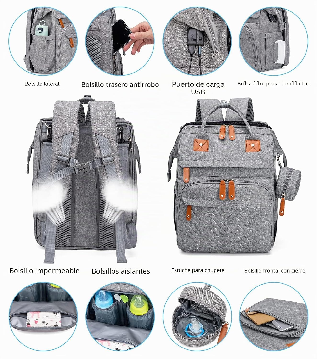 KABAQOO Mochila para pañales con estación de cambio desmontable, bo...