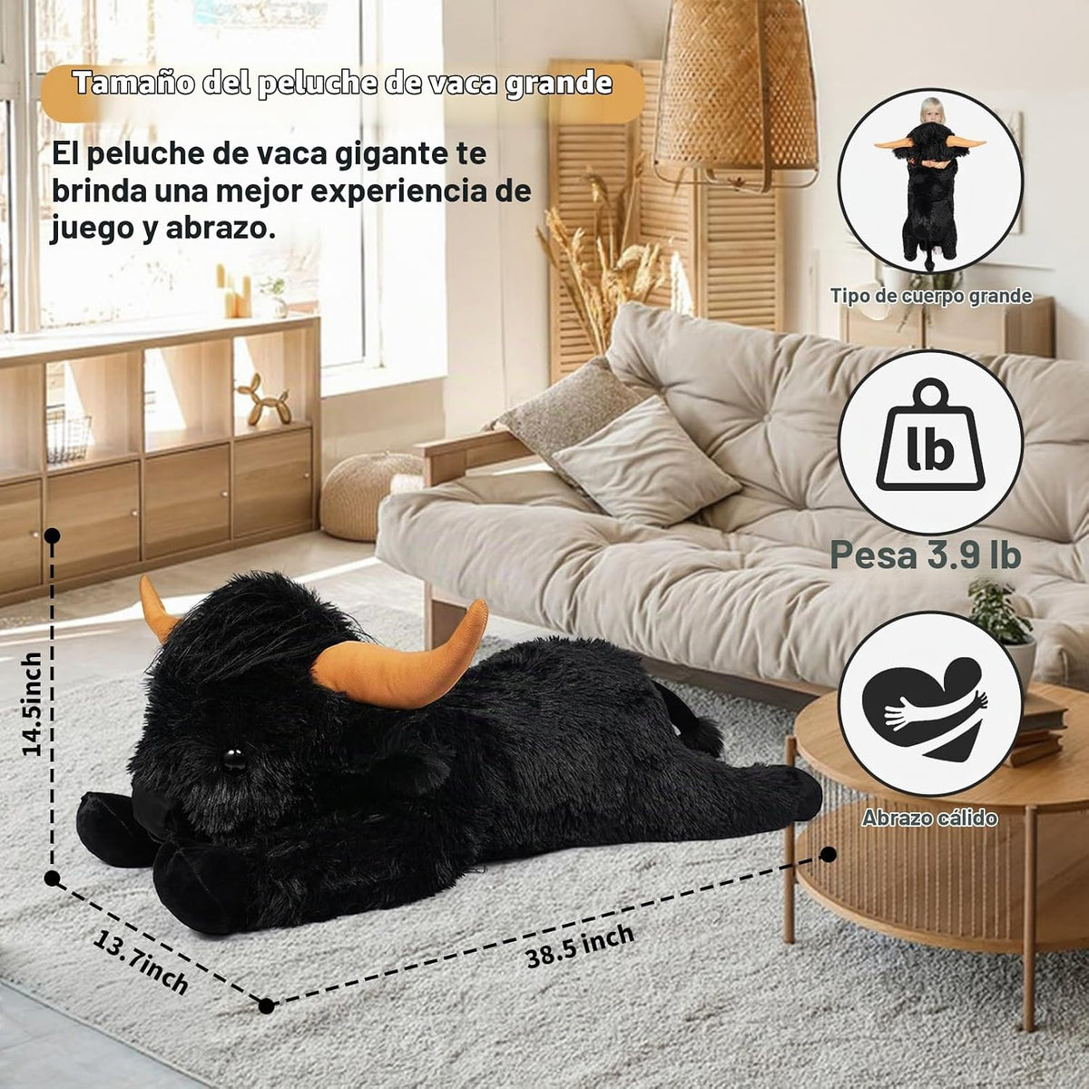 WDXDSOB Peluche de Vaca Highland Gigante Negra de 38.5 Pulgadas - A...