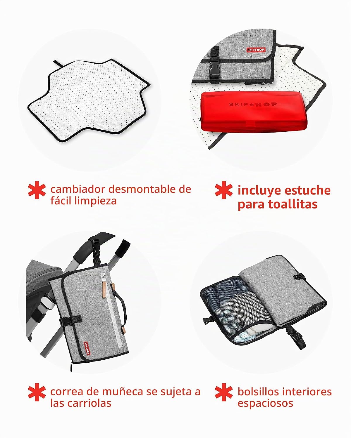Skip Hop Pronto Almohadilla Cambiadora, Gris Jaspeado, 16 x 3 x 7 p...