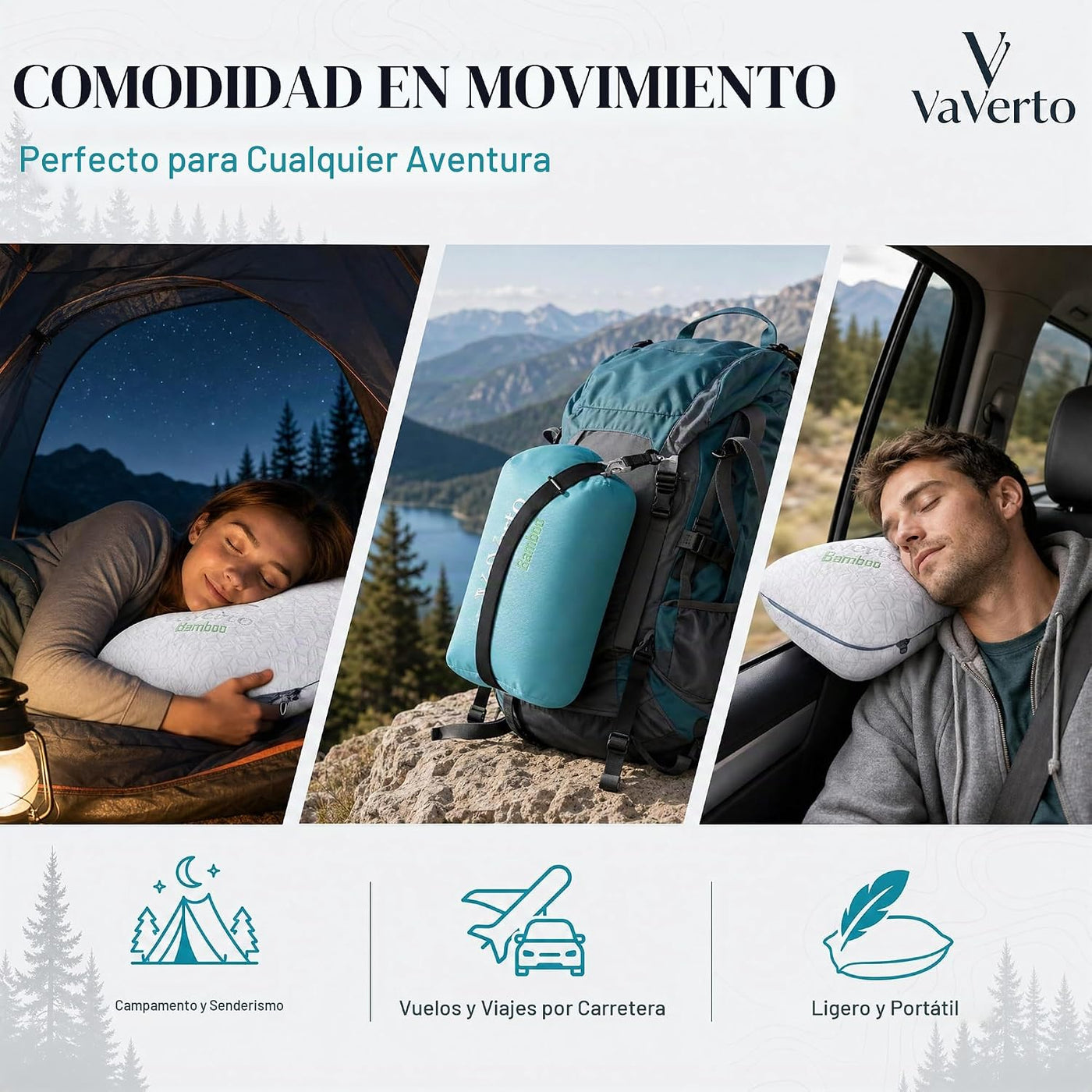 Vaverto Almohada de camping - Almohada de viaje de espuma viscoelás...