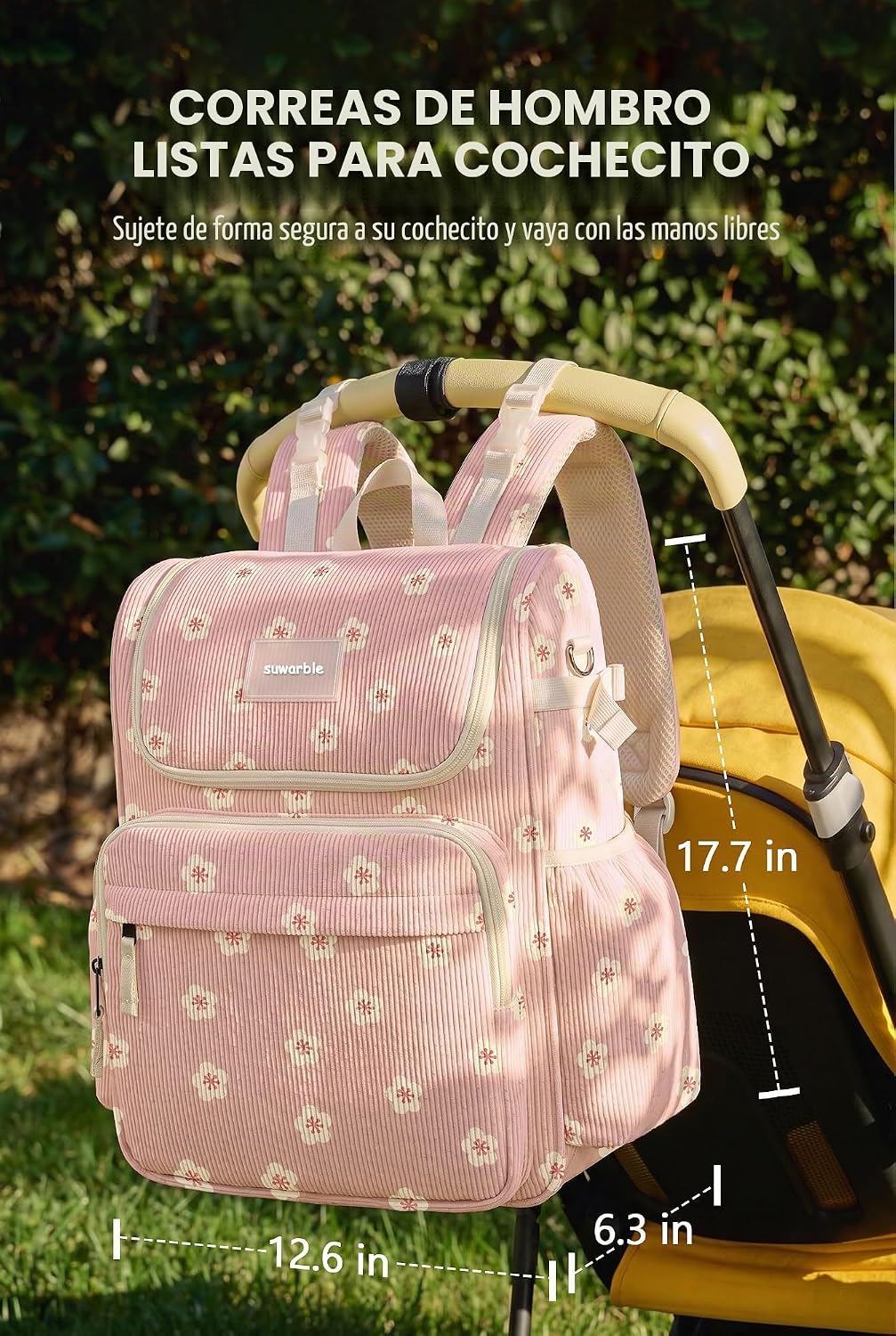 suwarble Mochila grande de pana para pañales para mamá, mochila de...