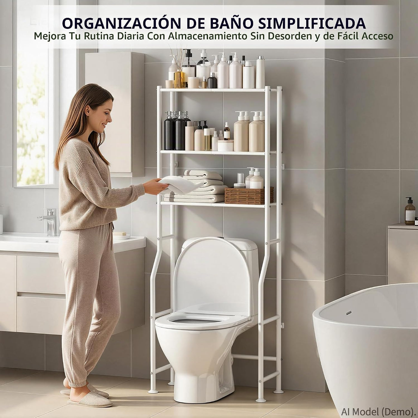 ASCENREST Almacenamiento de inodoro de 3 niveles, antipunta, 64 pul...