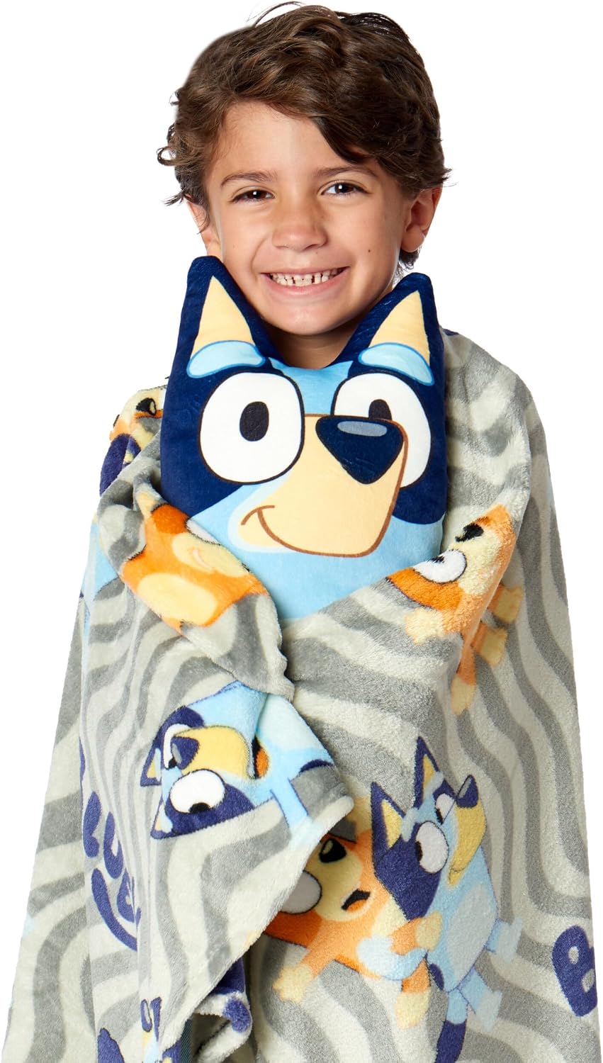 Bluey - Juego de manta y almohada abrazable de felpa, manta de tact...