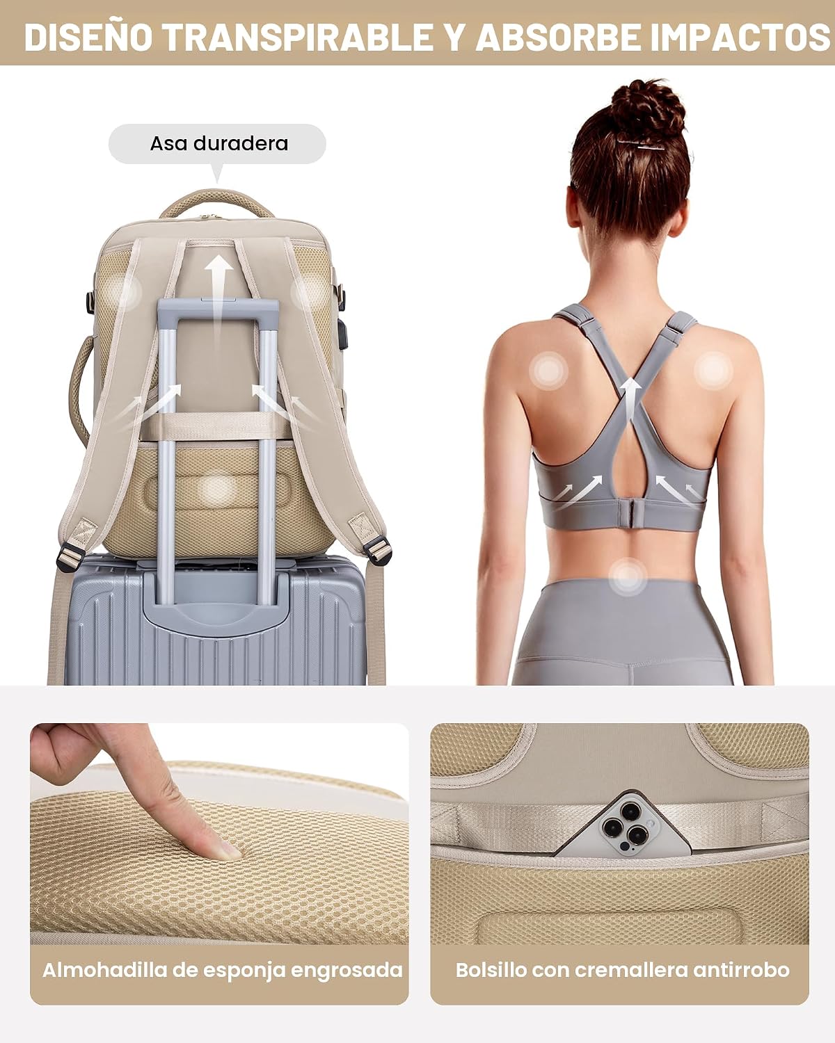 LOVEVOOK Mochila de viaje grande, mochila de mano para aviones, Moc...