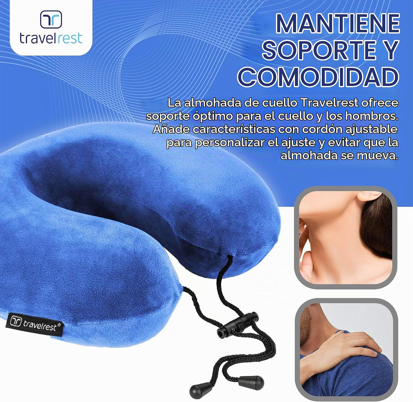 Almohada terapéutica de viaje Travelrest, viscoelástica, de felpa,...
