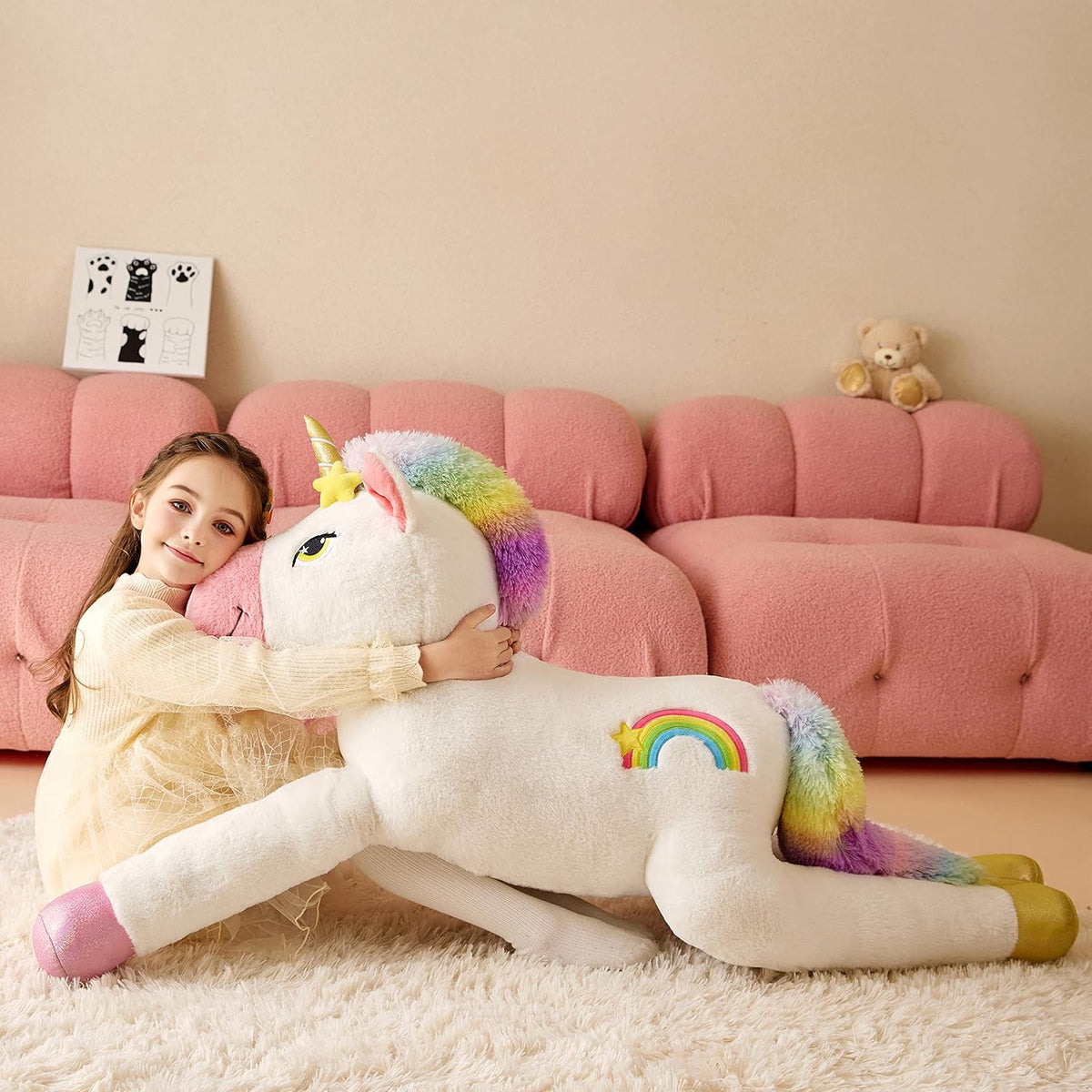 Tumyay Peluche de unicornio gigante, juguete suave de 51 pulgadas,...