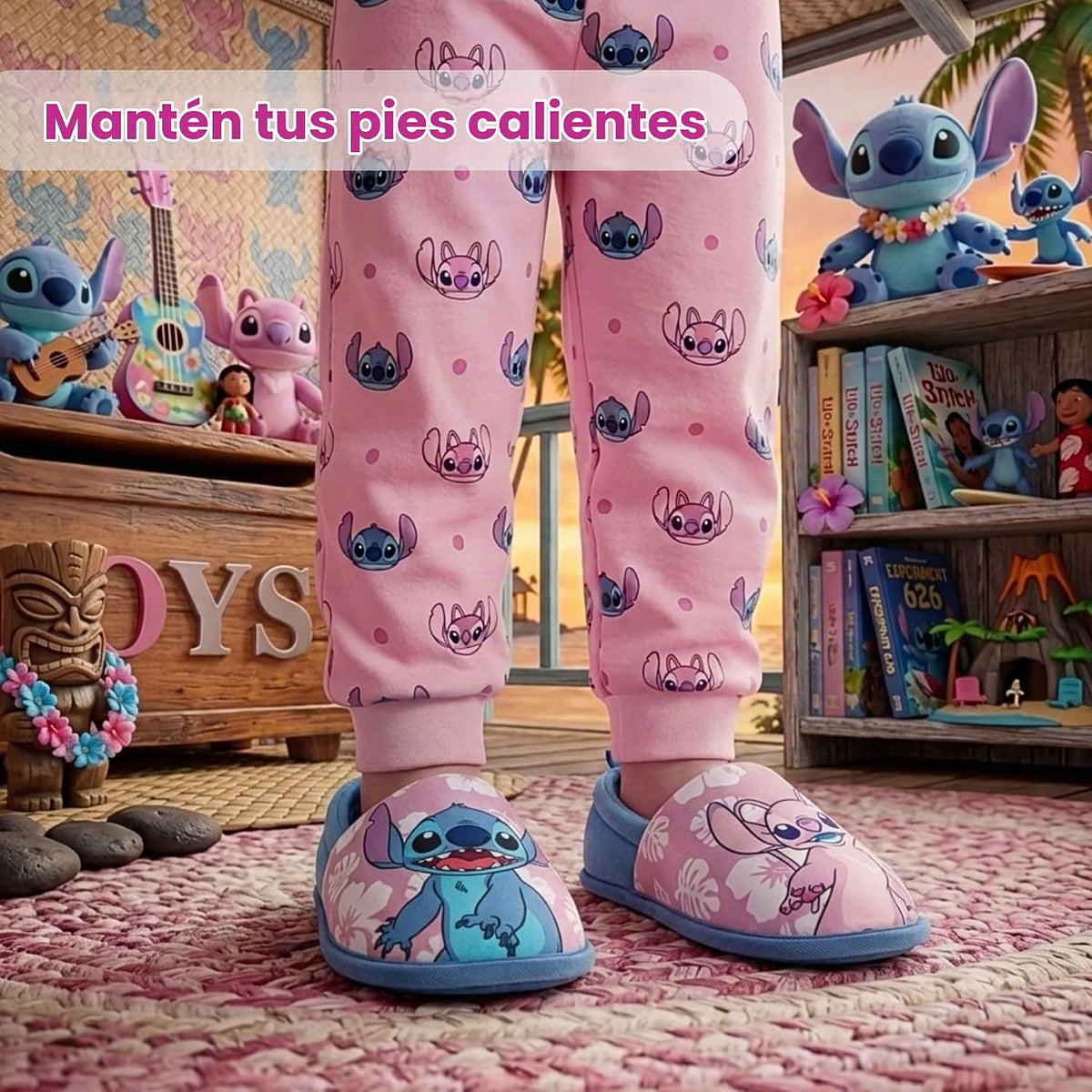 Disney Lilo and Stitch - Pantuflas de felpa para niños y niñas, pan...