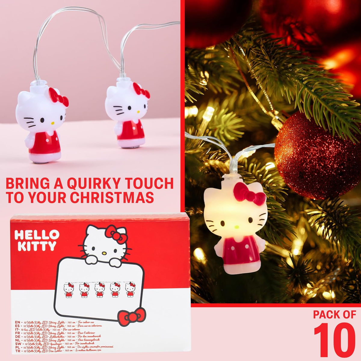 Hello Kitty Sanrio Luces LED para dormitorio, guirnalda de luces pa...