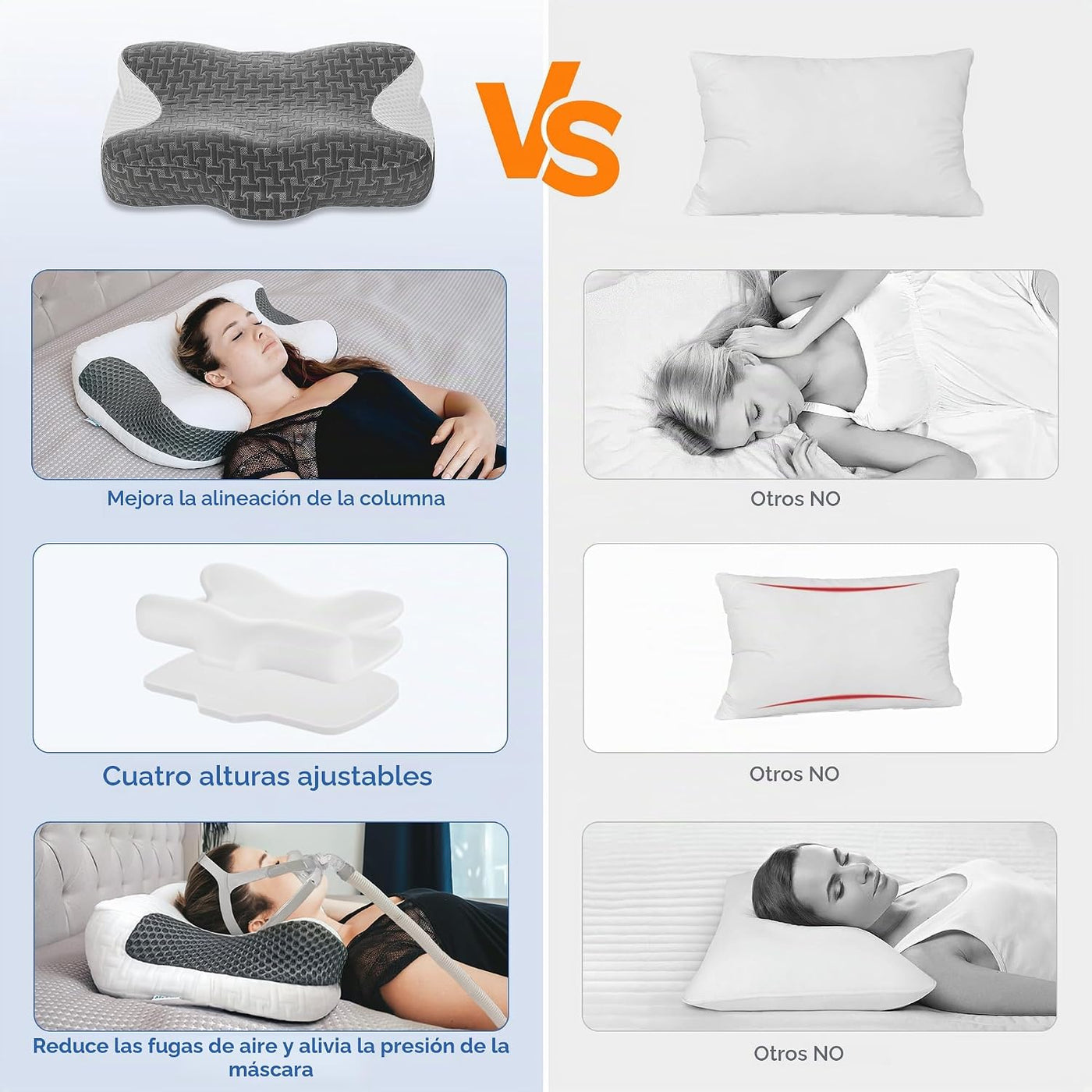 Elviros Paquete de 2 almohadas CPAP para dormir, ergonómicas de alt...