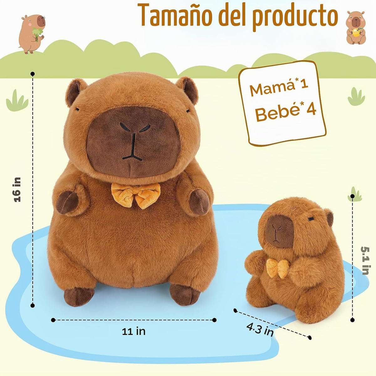 Achwishap 5 piezas de peluche Capybara de 16 pulgadas, mamá y 4 beb...
