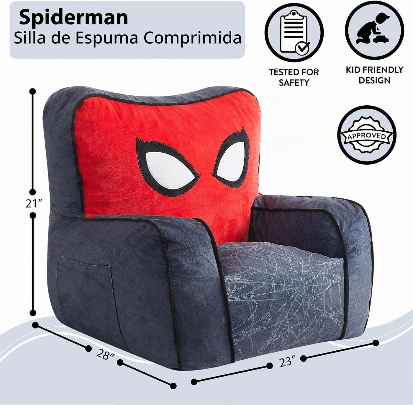 Idea Nuova Marvel Spiderman - Puf relleno de espuma para niños, asi...