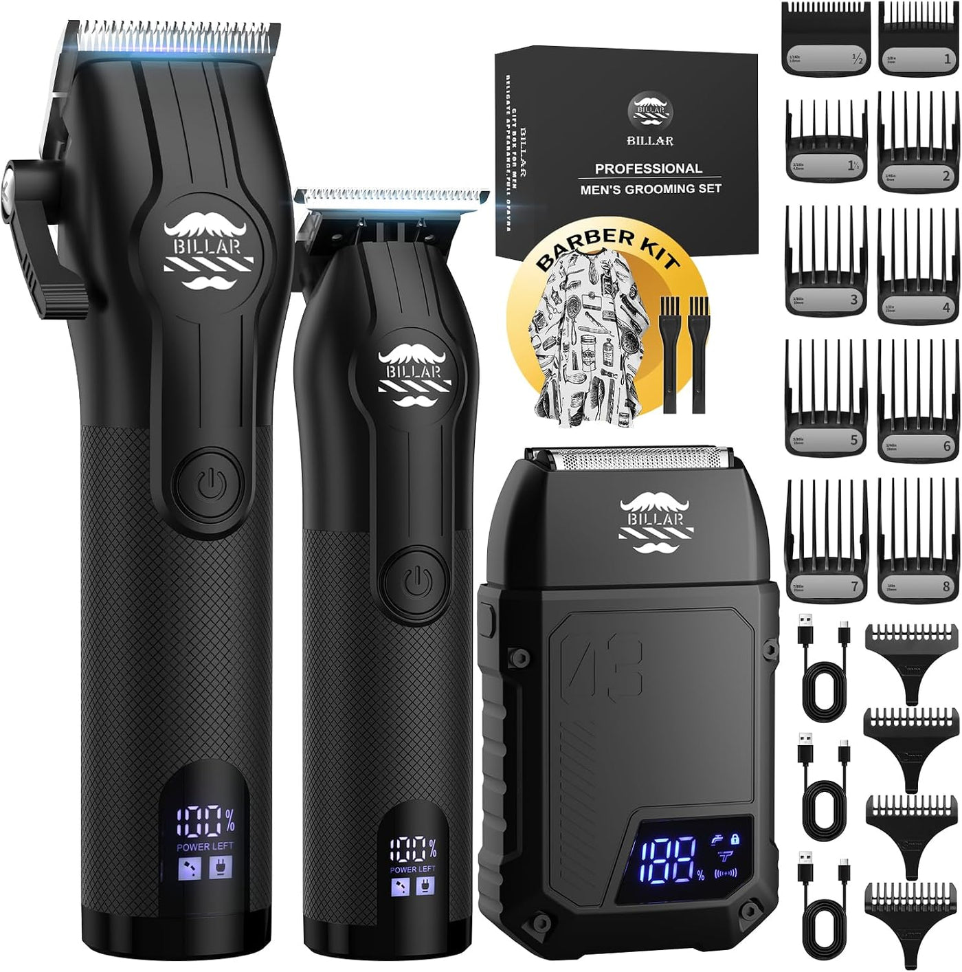 BILLAR® Kit de peluquero inalámbrico, juego profesional de cortapel...