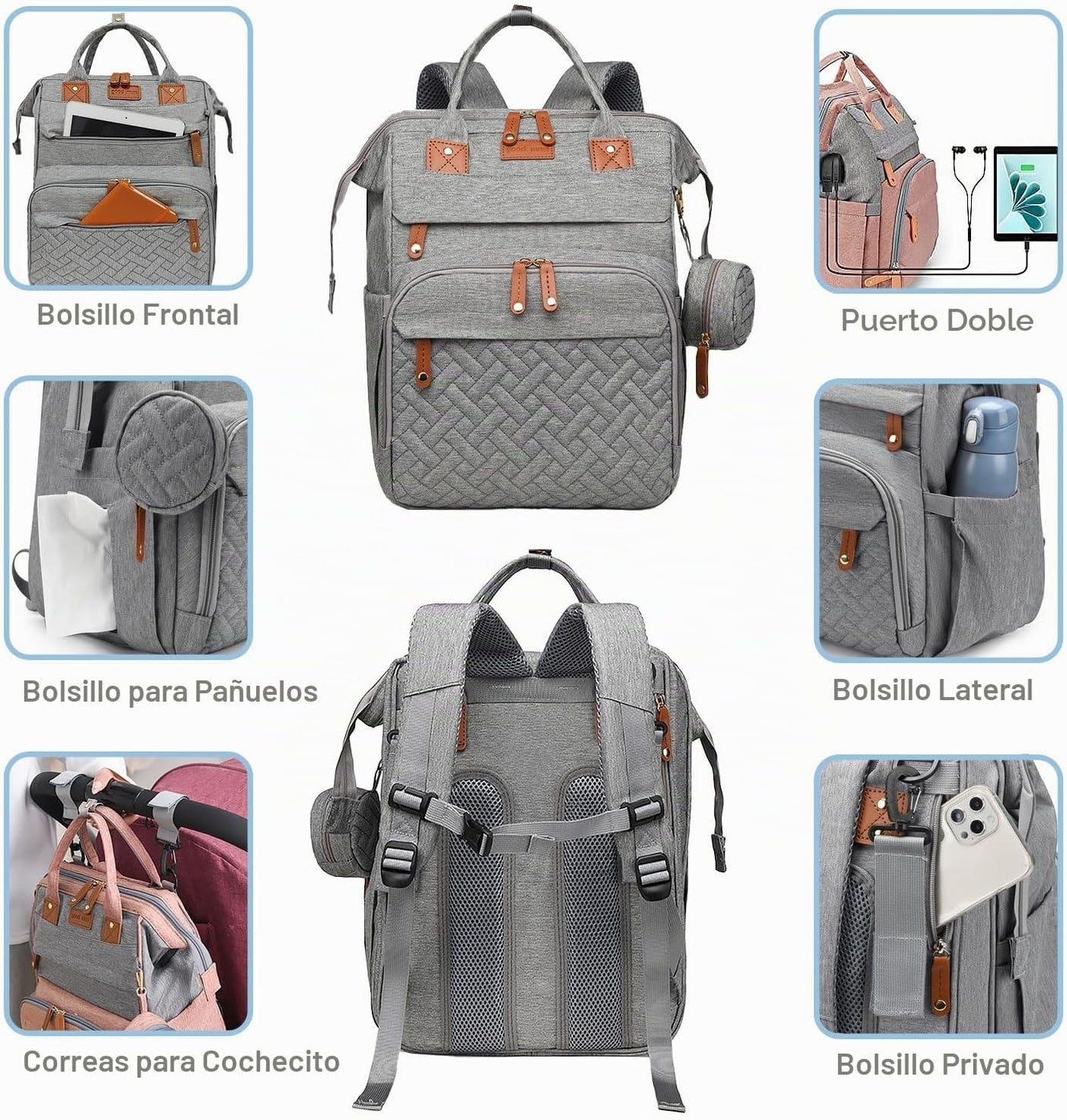 SHITIESHOU Bolsa de pañales para mamá y papá, con cambiador, 19 bol...