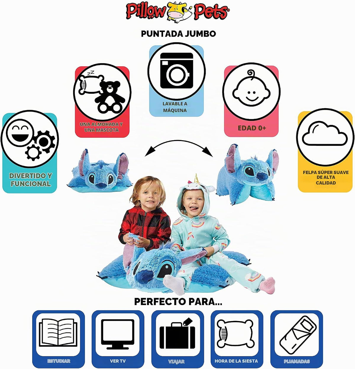Pillow Pets Disney Stitch, 30 pulgadas, juguete de peluche jumbo |...