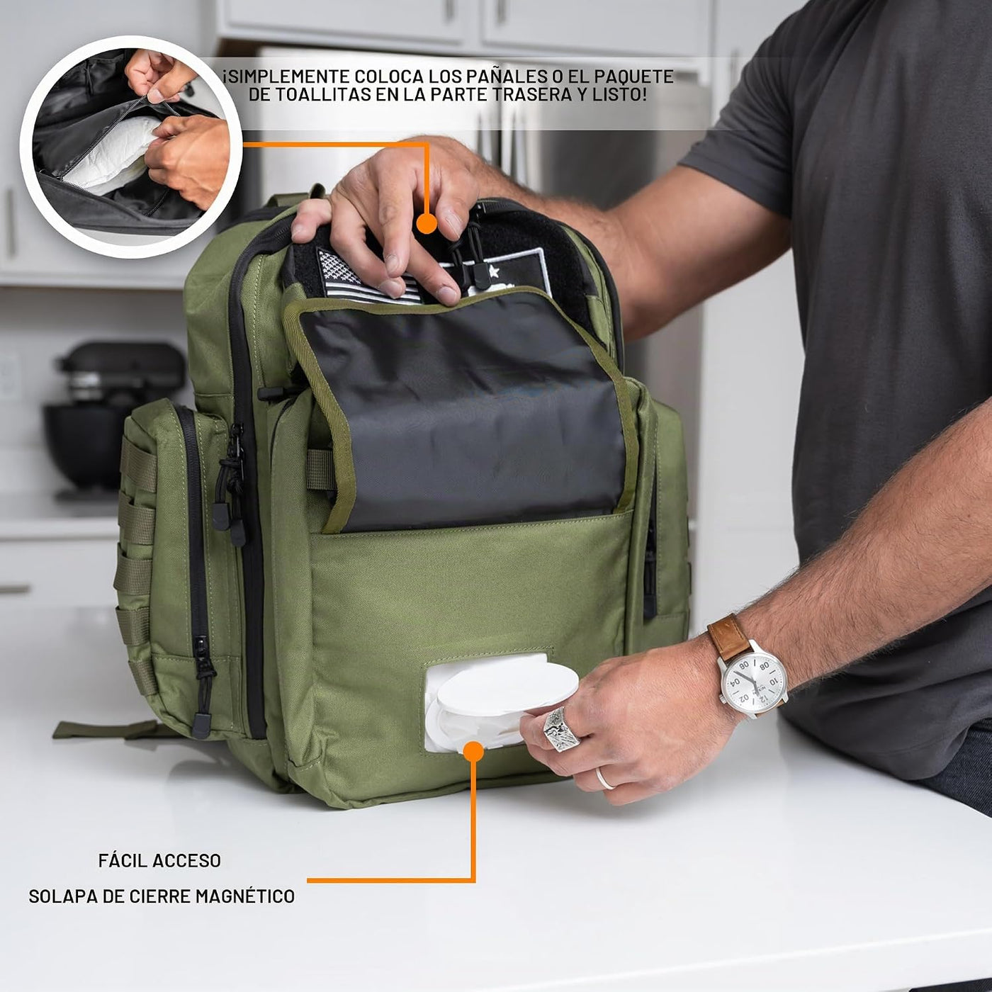 Bolsa de Pañales Green Dad - Mochila de Pañales Militar Estilo Moll...