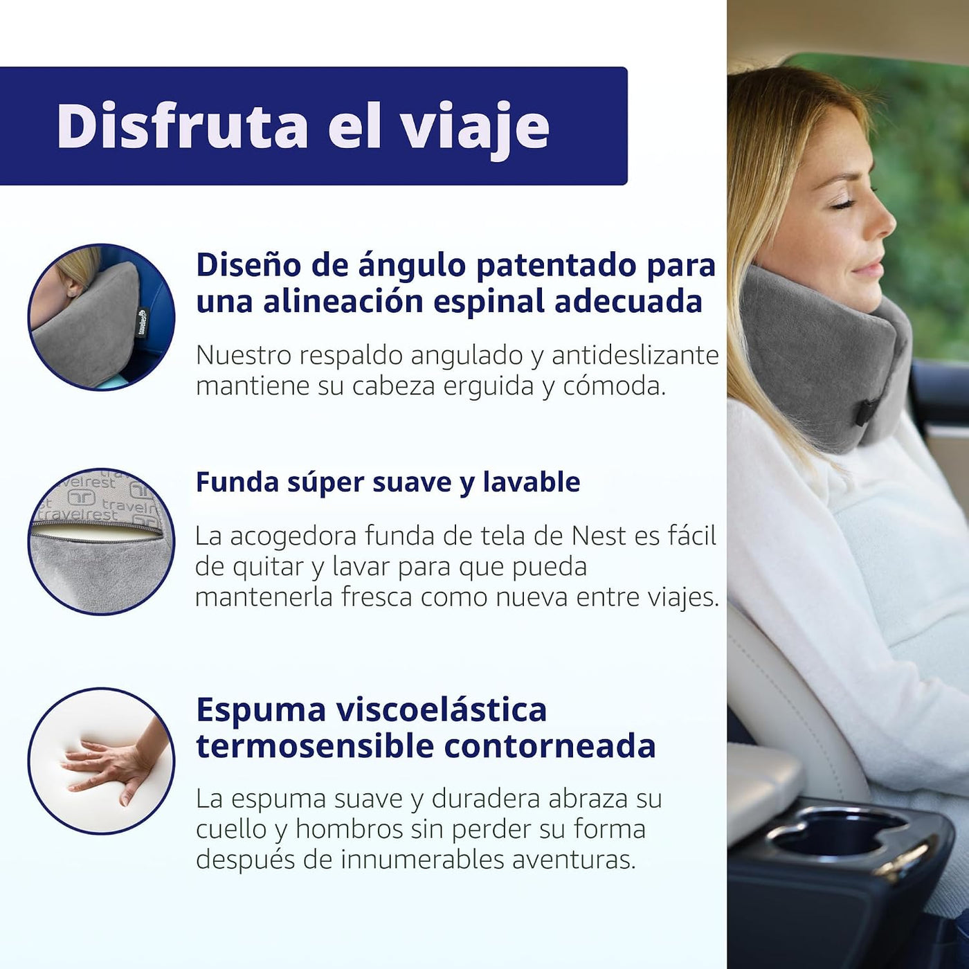 TRAVELREST Nest - Almohada de viaje y almohada para el cuello de es...