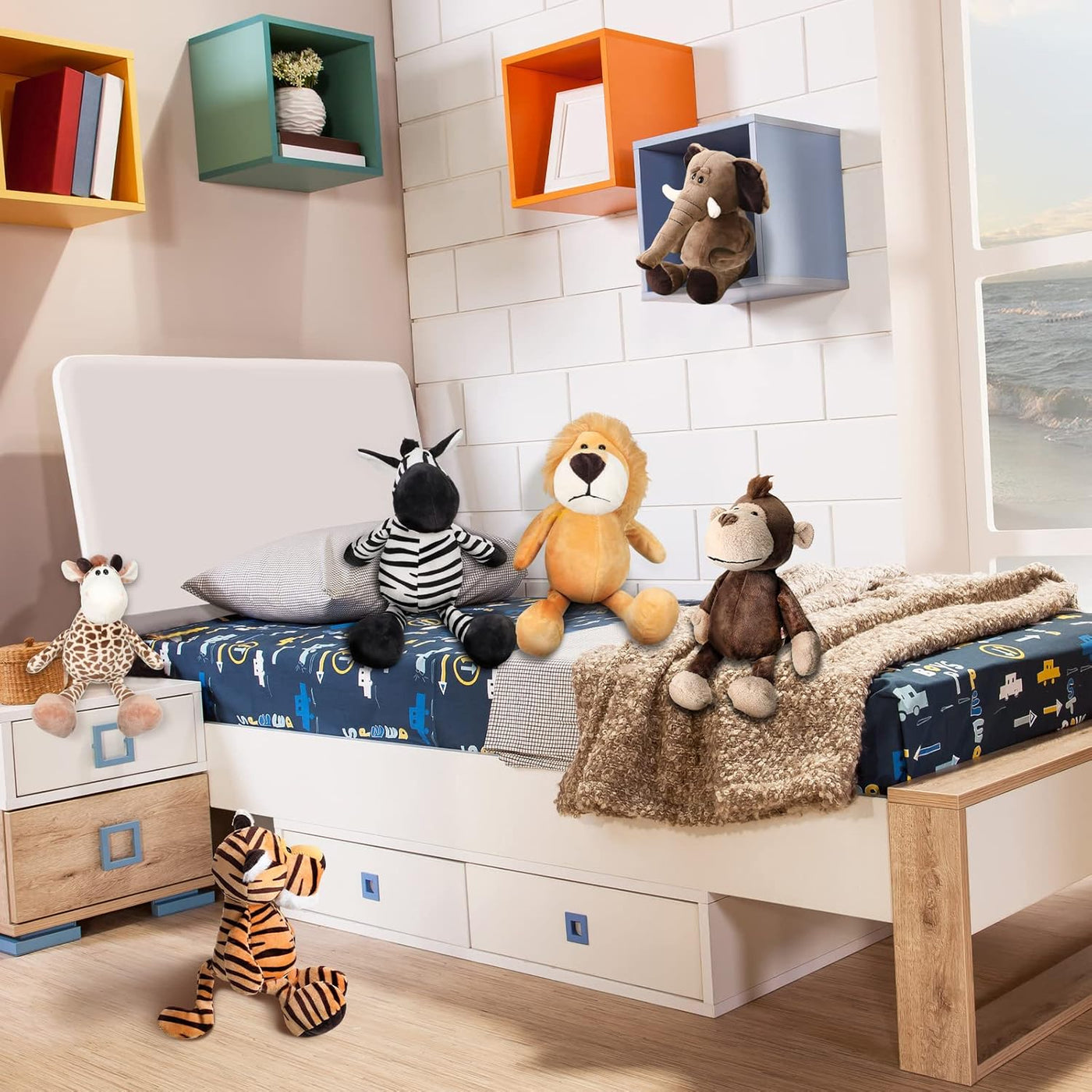 Zhanmai Juego de 6 juguetes de peluche de animales de safari de la...