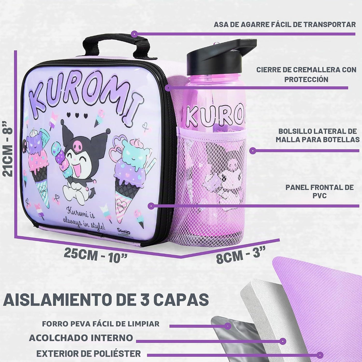 Get Trend Kuromi Girls Bolsa de almuerzo, caja Bento y botella de a...