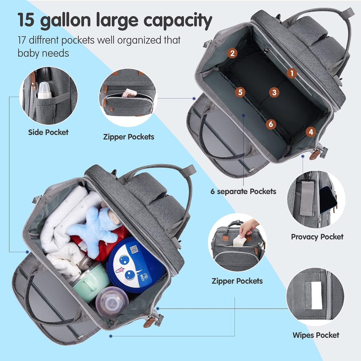 DerJunstar - Mochila para pañales con cambiador para bebés con cuna...