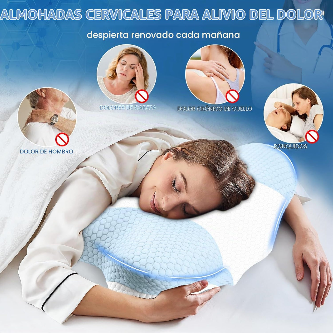 Almohadas cervicales para el cuello con espuma viscoelástica, almoh...