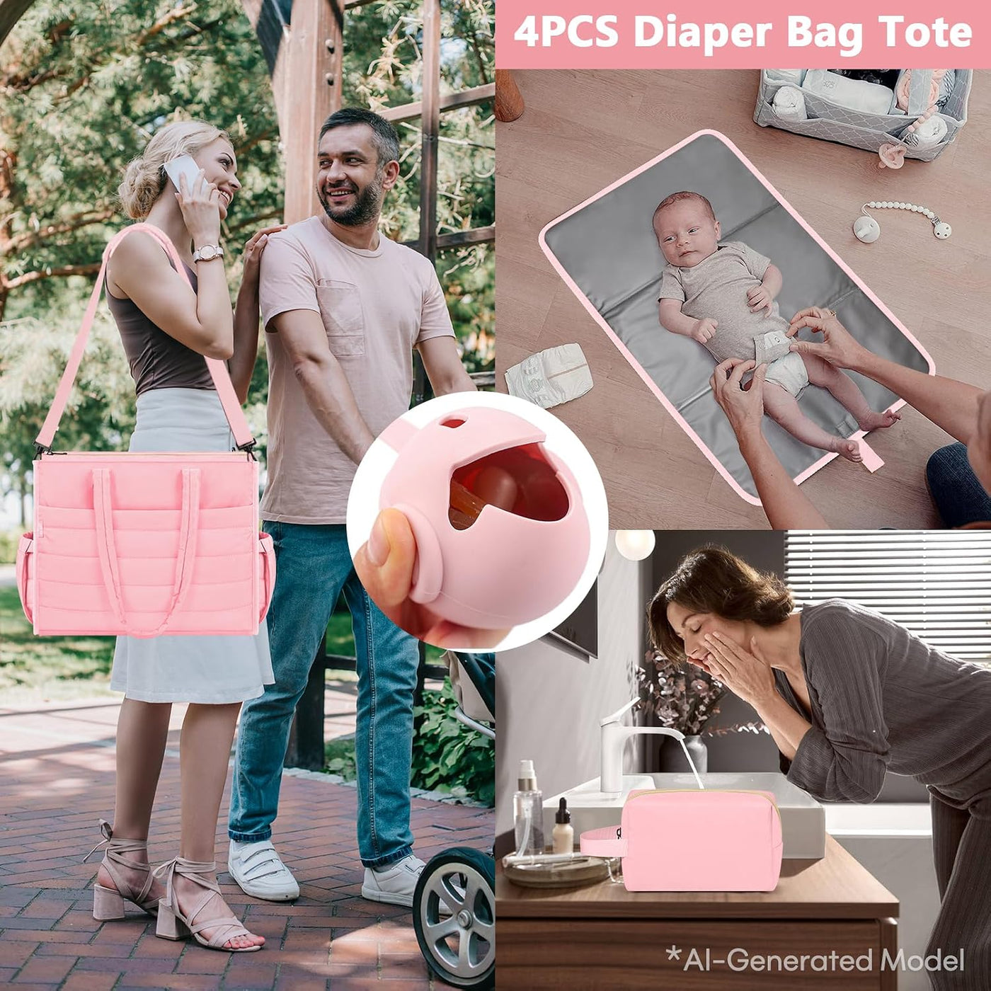 IBFUN Bolso de Pañales para Bebé - Bolso Grande para Bebé 4Pcs con...