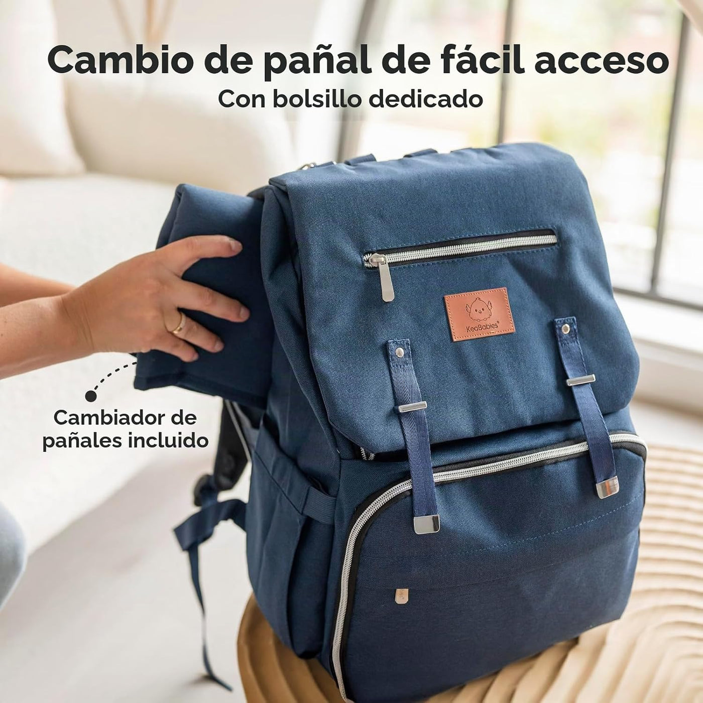 KeaBabies Mochila para pañales para bebé con cambiador, grande (gri...