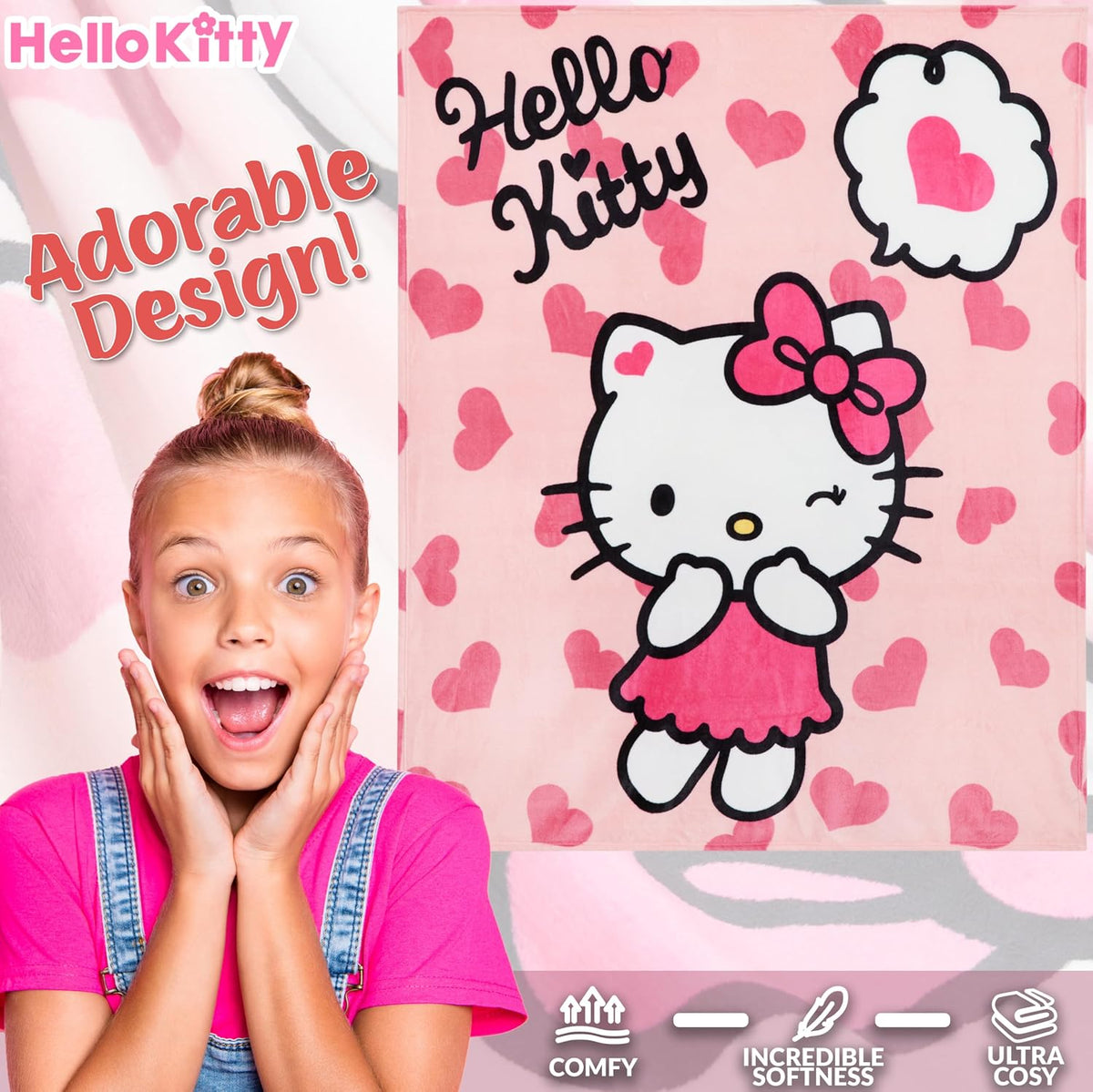 Manta de forro polar Hello Kitty Sanrio, 59x51 pulgadas, ropa de ca...