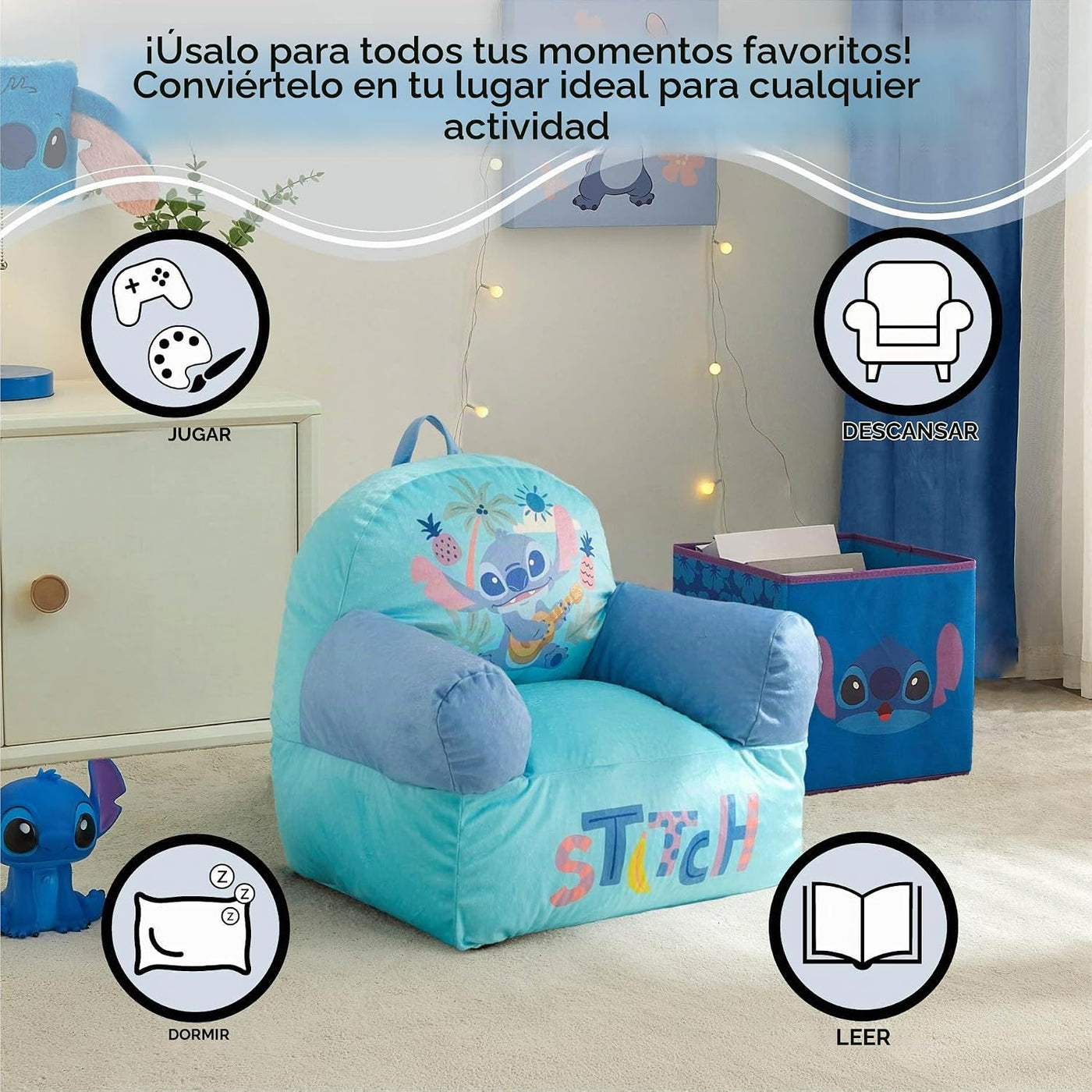 Disney Stitch - Sillón de sofá para niños, sillón de felpa suave pa...