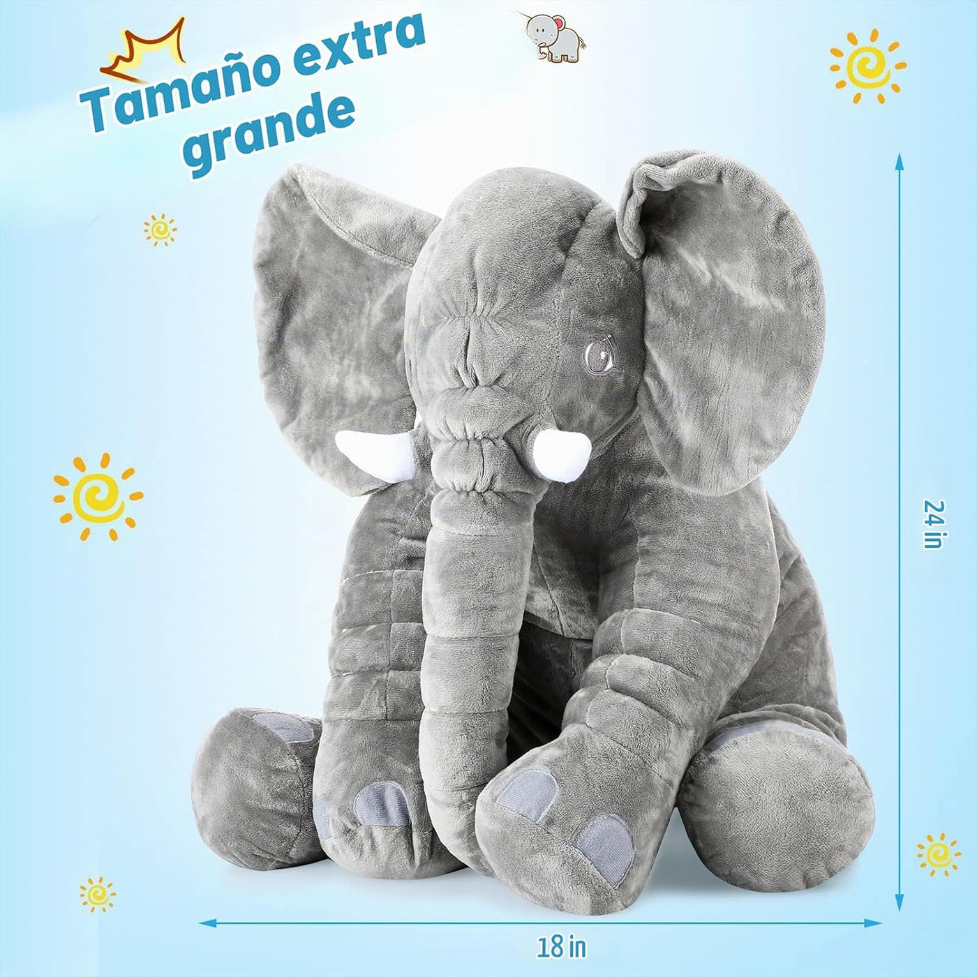 Yulejo - Almohada de peluche de elefante gigante de 15.7 pulgadas,...