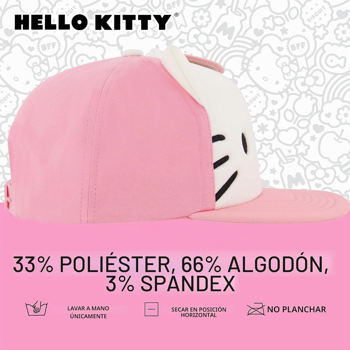 Hello Kitty Gorra de béisbol, gorra Snapback para mujer con ala pla...