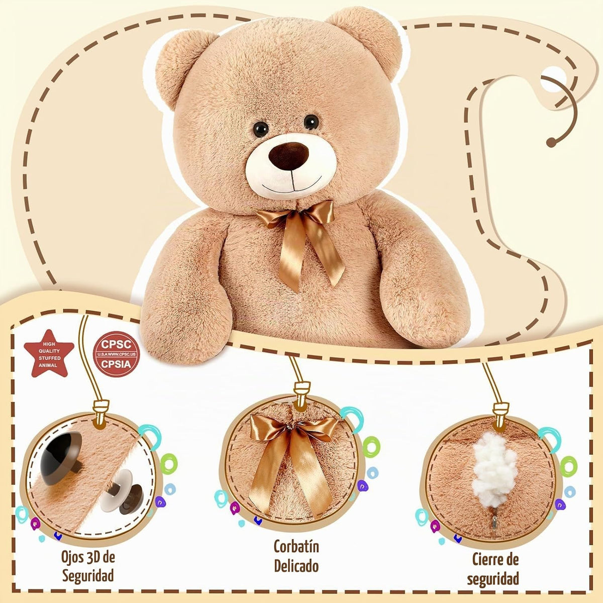 MaoGoLan Oso de peluche gigante de 4 pies de crema, oso de peluche...