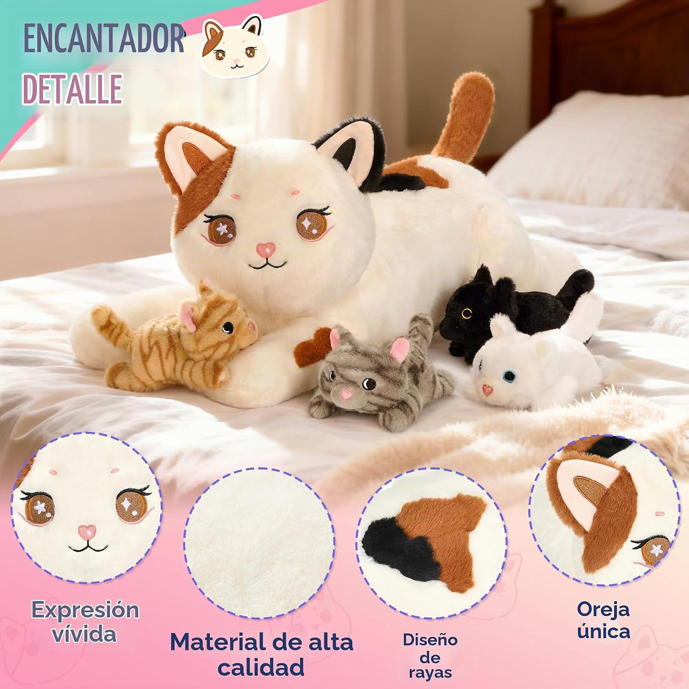 Onsoyours Original 5 piezas de animales de peluche de gato con bebé...