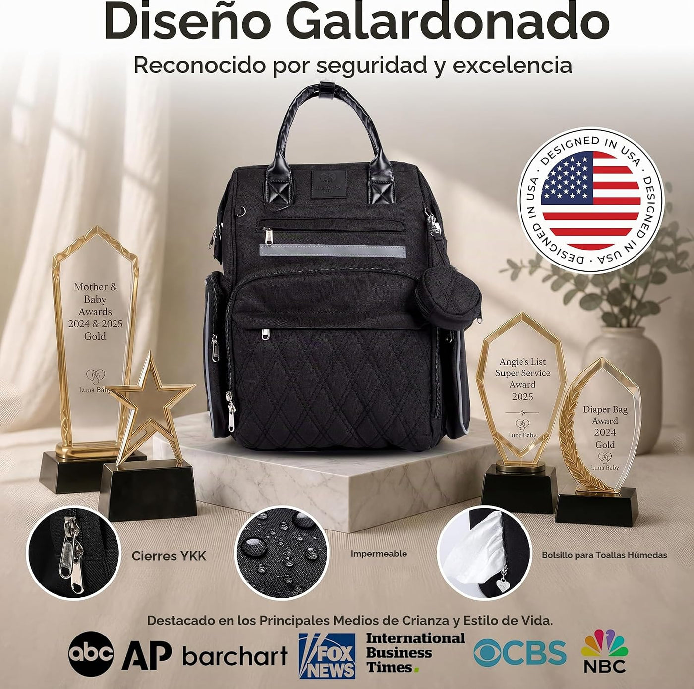 Bolsa de pañales para bebé premium con cambiador, mochila para paña...