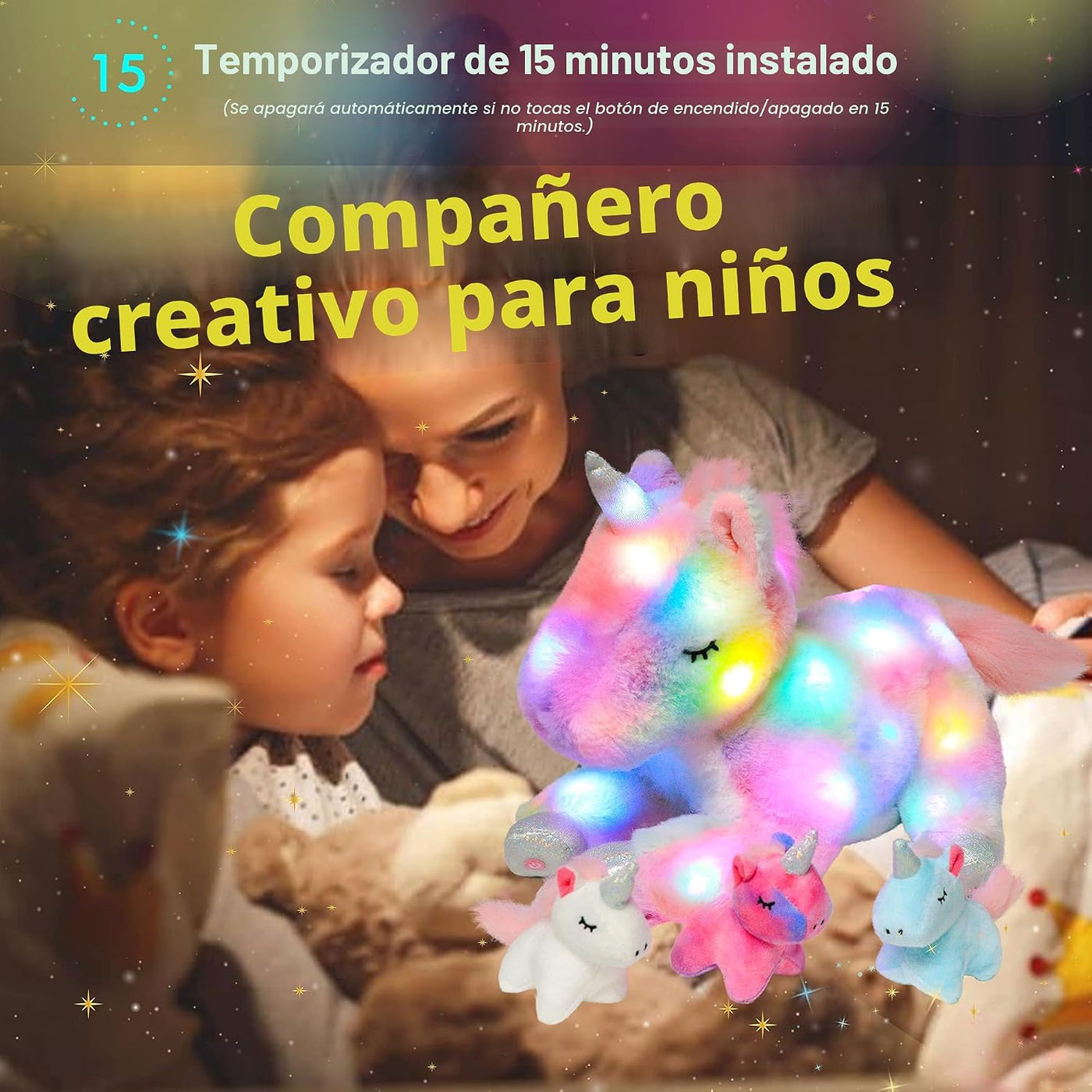Hopearl Unicornio de peluche LED con iluminación, mamá unicornio co...