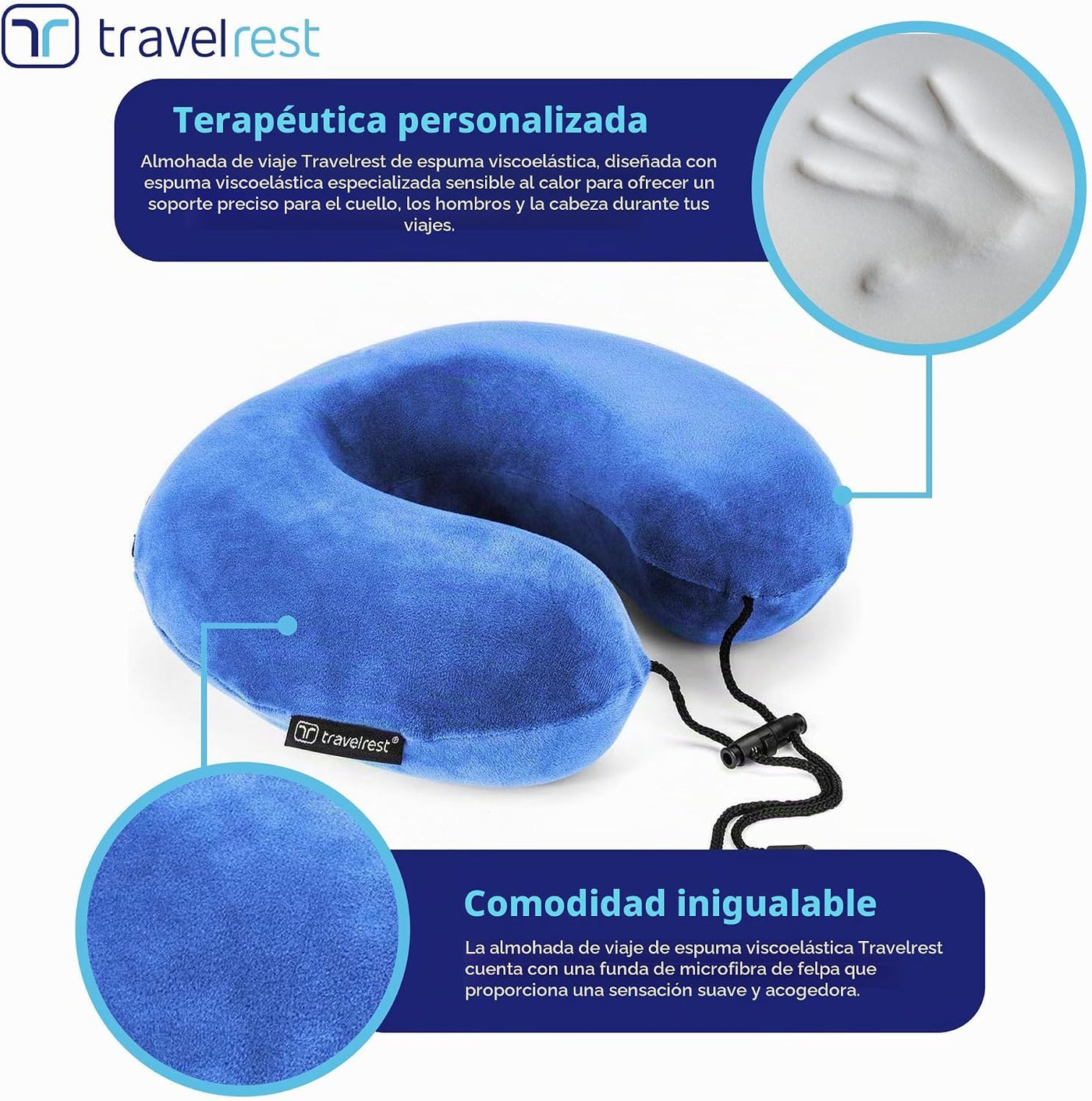 Almohada terapéutica de viaje Travelrest, viscoelástica, de felpa,...