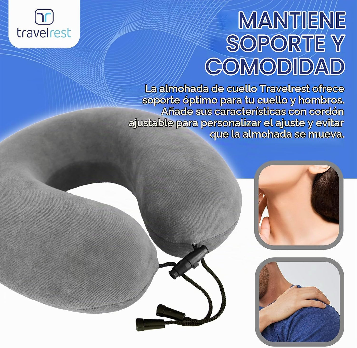 Almohada terapéutica de viaje Travelrest, viscoelástica, de felpa,...