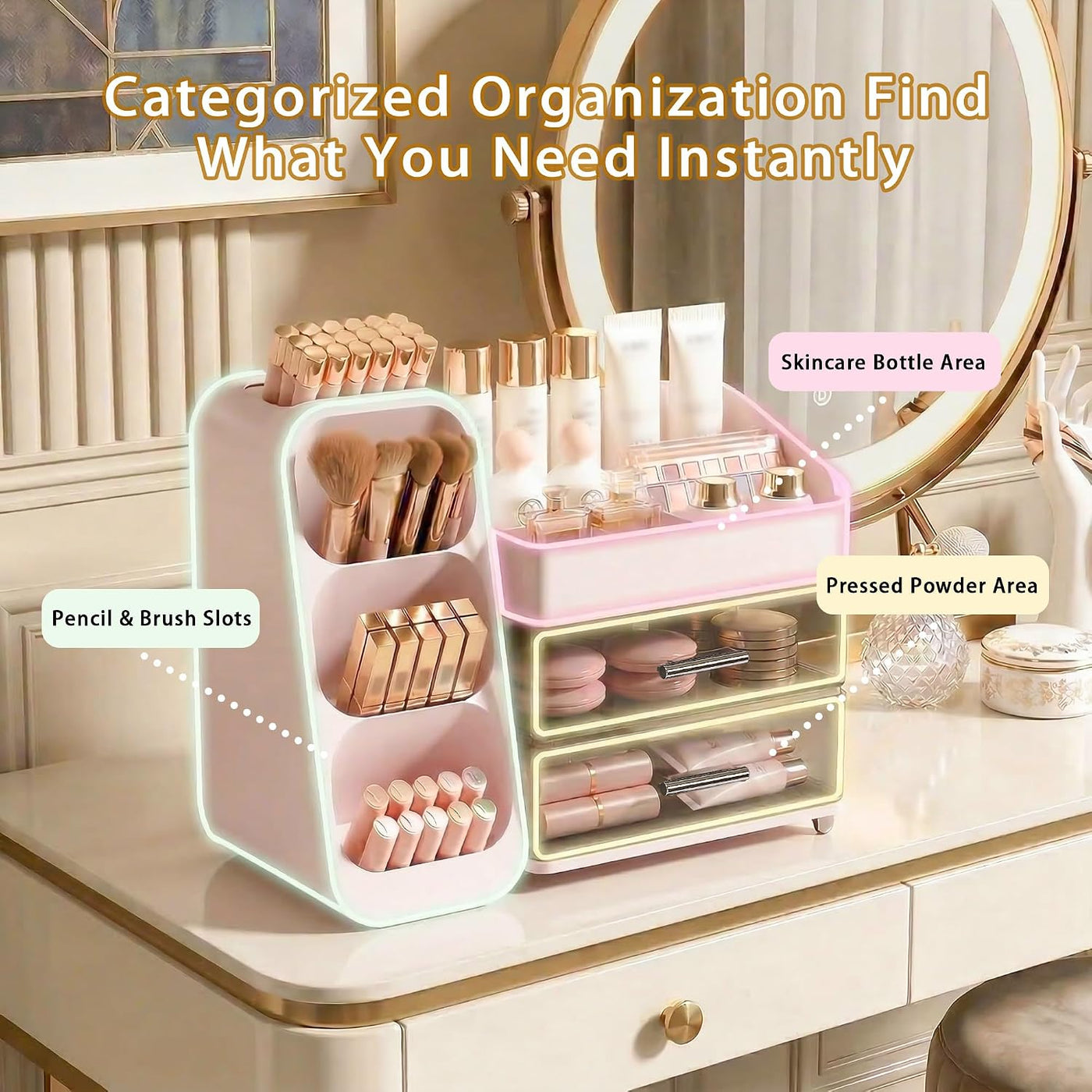Organizador de maquillaje de gran capacidad con soporte para brocha...