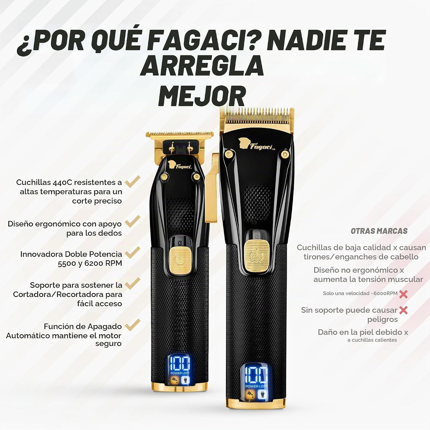 Fagaci Cortadores Profesionales de Pelo para Hombres Set Turbo Powe...