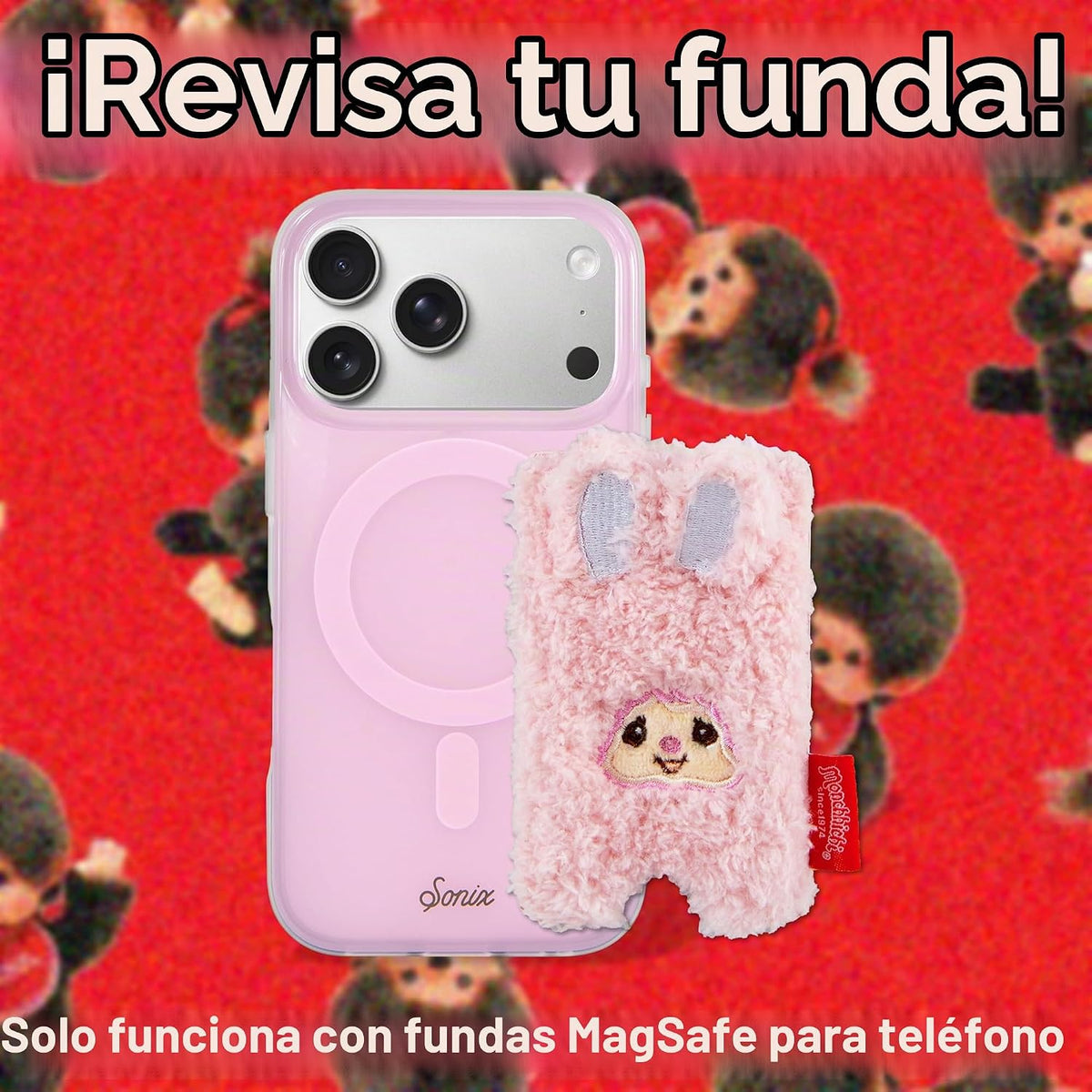 Sonix x Monchhichi - Cartera magnética de felpa para teléfono, boni...