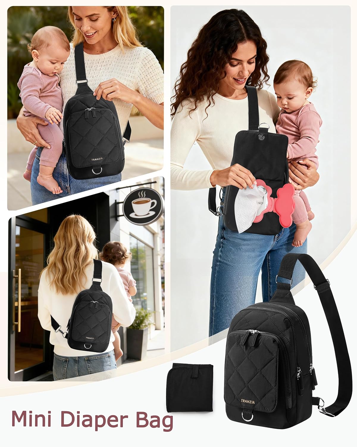 Trahzia Mini bolsa de pañales con cambiador portátil, pequeña bolsa...