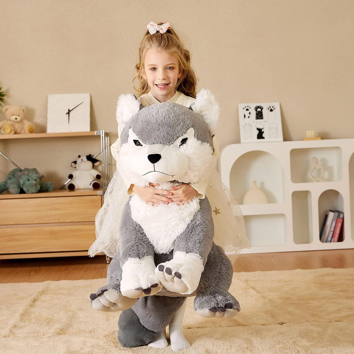 EARTHSOUND Animal de peluche gigante de lobo, juguete de peluche gr...