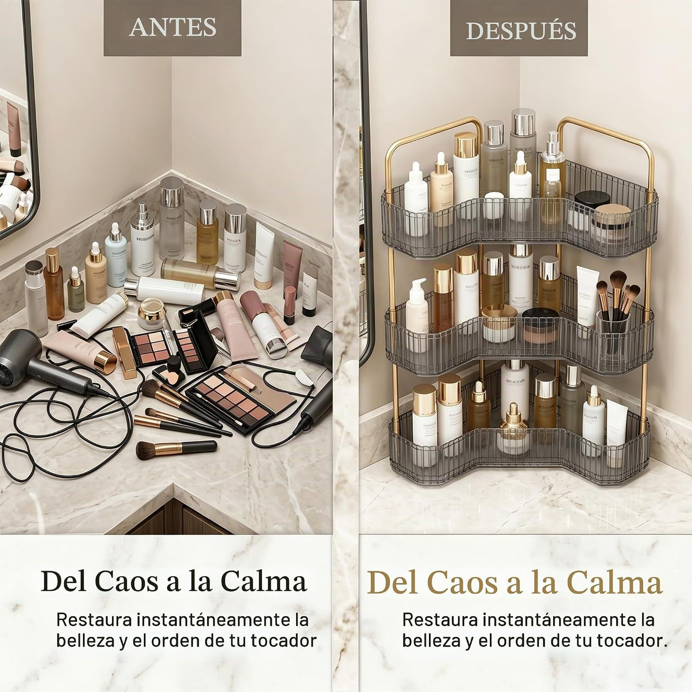 Organizador de baño esquinero de 3 niveles, estante para mostrador...