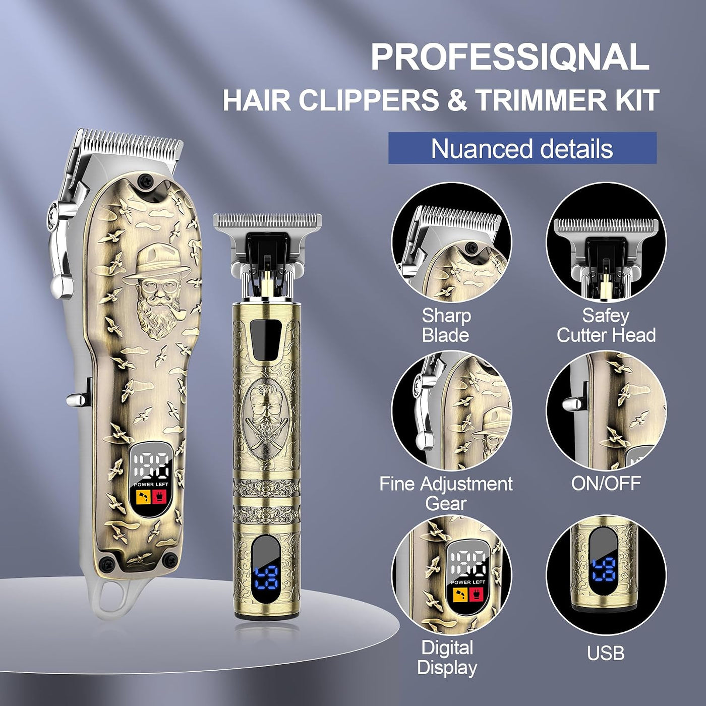 Juego de cortapelos para hombres, cortadora de pelo con pantalla LE...