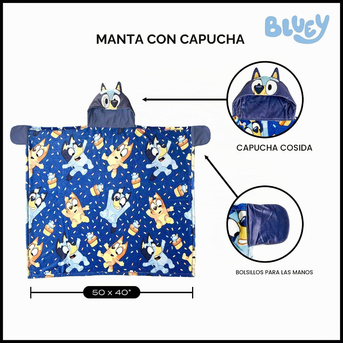 Northwest BBC Studios Bluey Manta de Tiro, Manta de Tiro con Capuch...